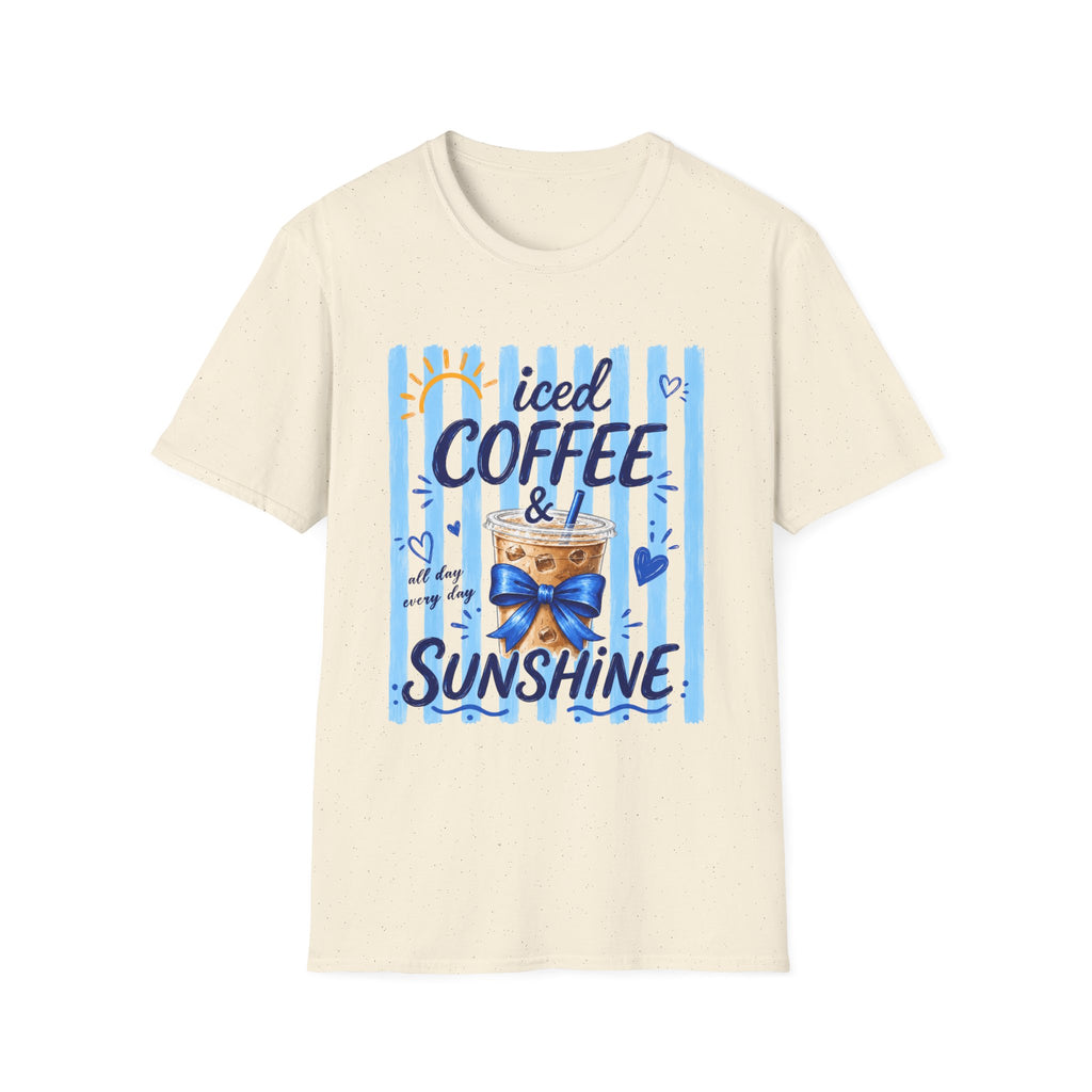 Iced Coffee & Sunshine T-Shirt — Cute Blue Striped Summer Tee