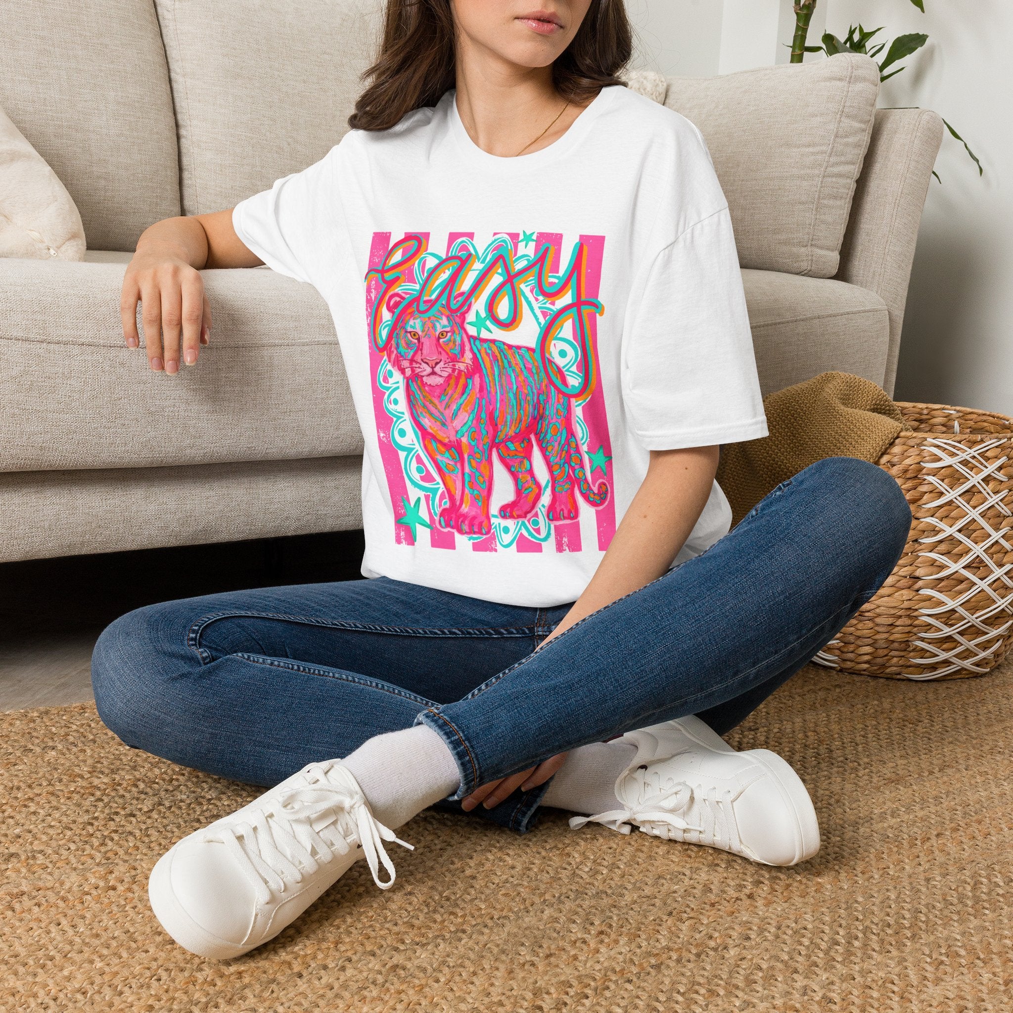 Easy Tiger T-Shirt — Colorful Retro Neon Tiger Graphic