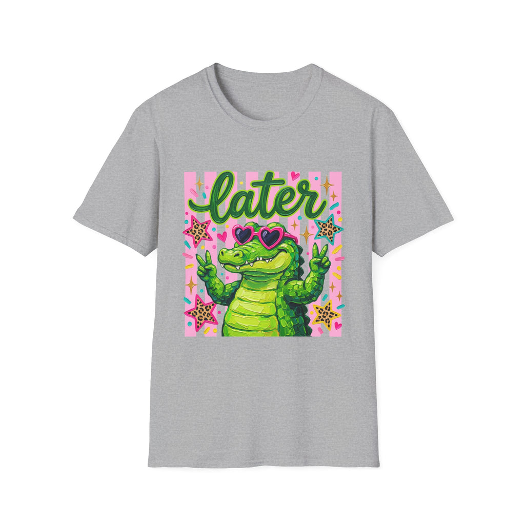Later Alligator T-Shirt — Cute Retro Croc Graphic Tee with Heart Sunglasses