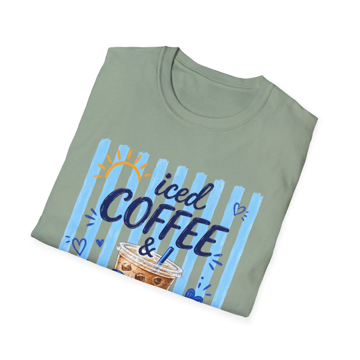 Iced Coffee & Sunshine T-Shirt — Cute Blue Striped Summer Tee