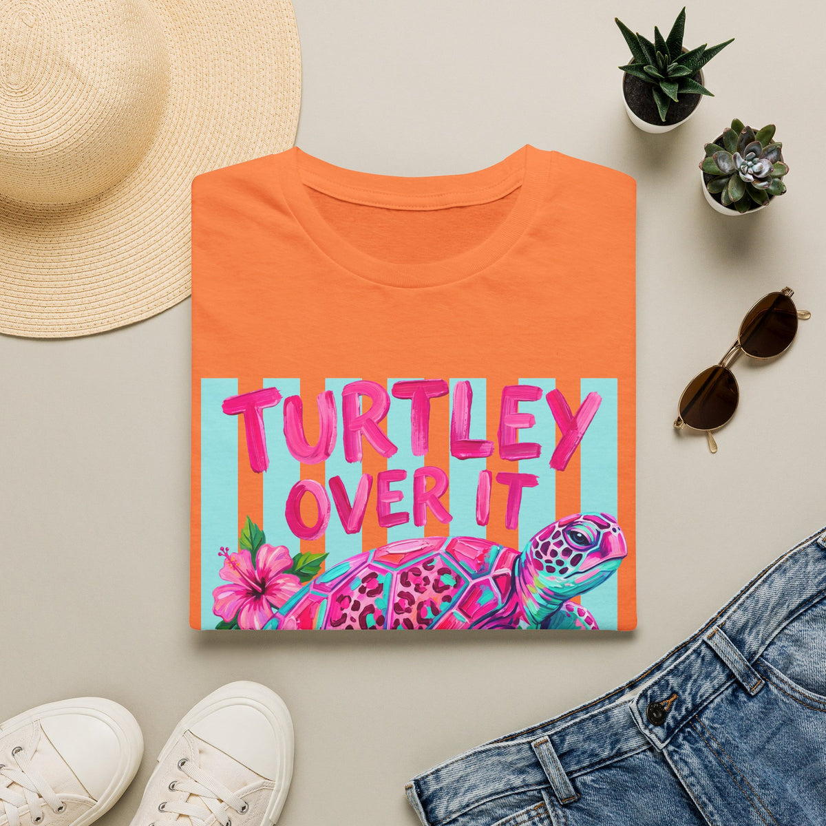 Turtley Over It T-Shirt — Tropical Pink Sea Turtle Graphic Tee