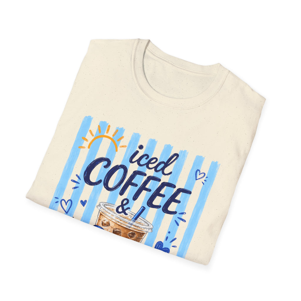 Iced Coffee & Sunshine T-Shirt — Cute Blue Striped Summer Tee