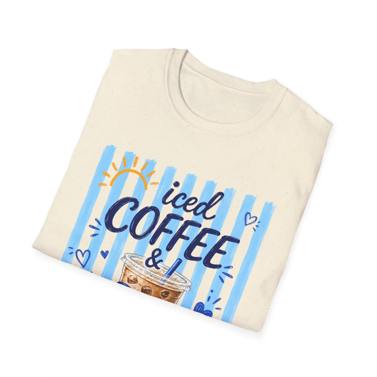 Iced Coffee & Sunshine T-Shirt — Cute Blue Striped Summer Tee