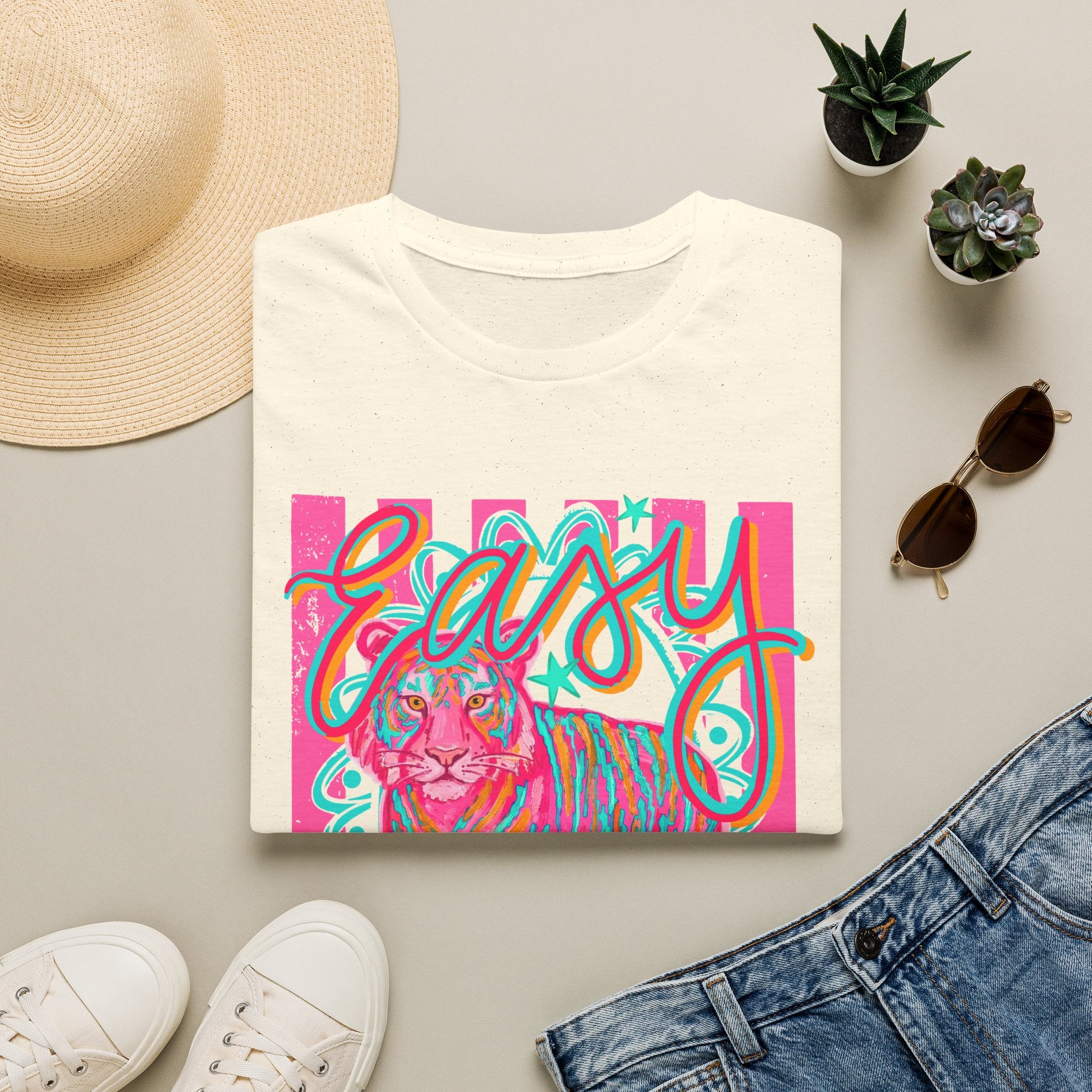Easy Tiger T-Shirt — Colorful Retro Neon Tiger Graphic