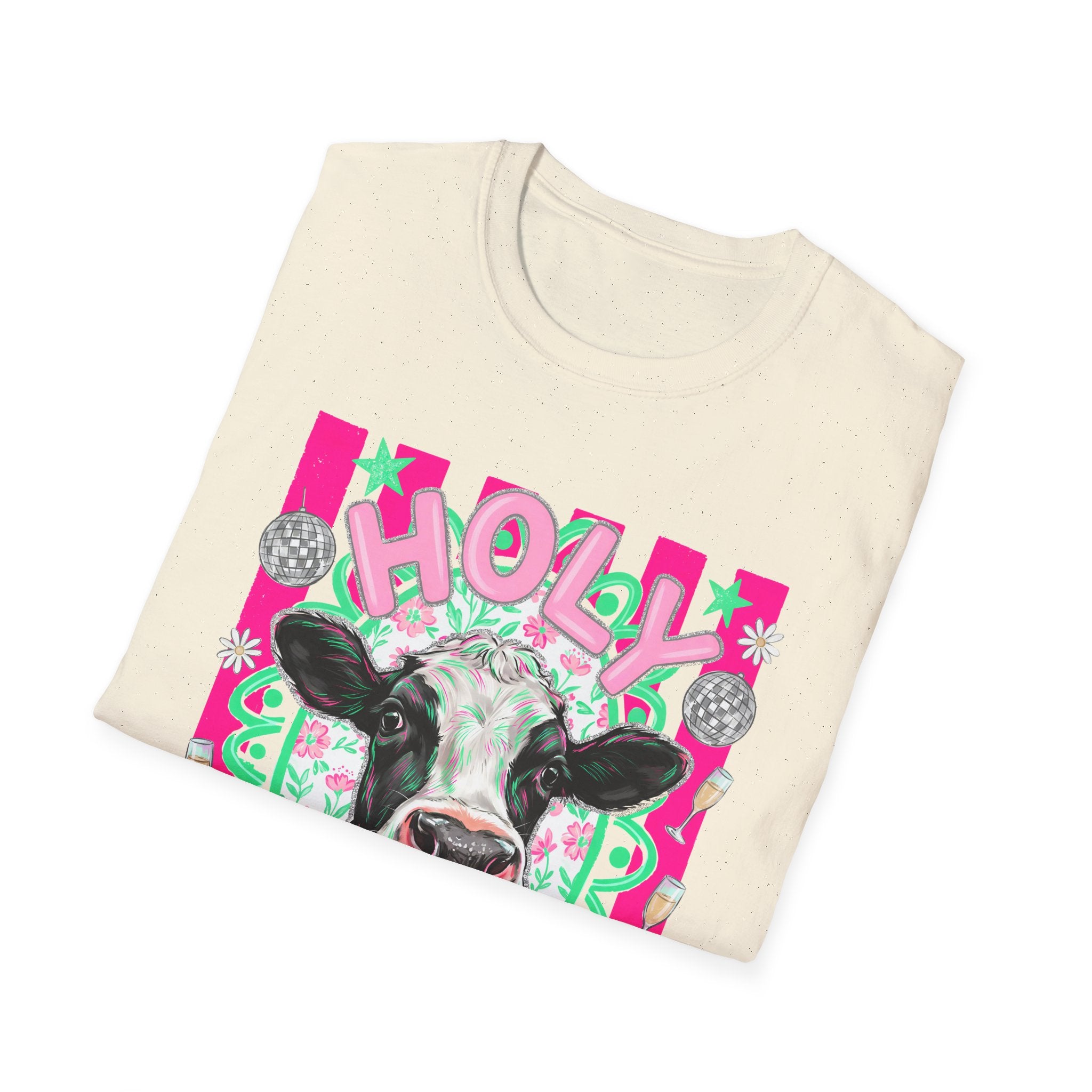 Holly Cow Graphic T-Shirt — Festive Cow Art Tee