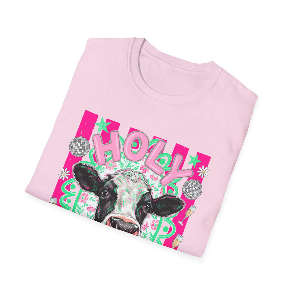 Holly Cow Graphic T-Shirt — Festive Cow Art Tee