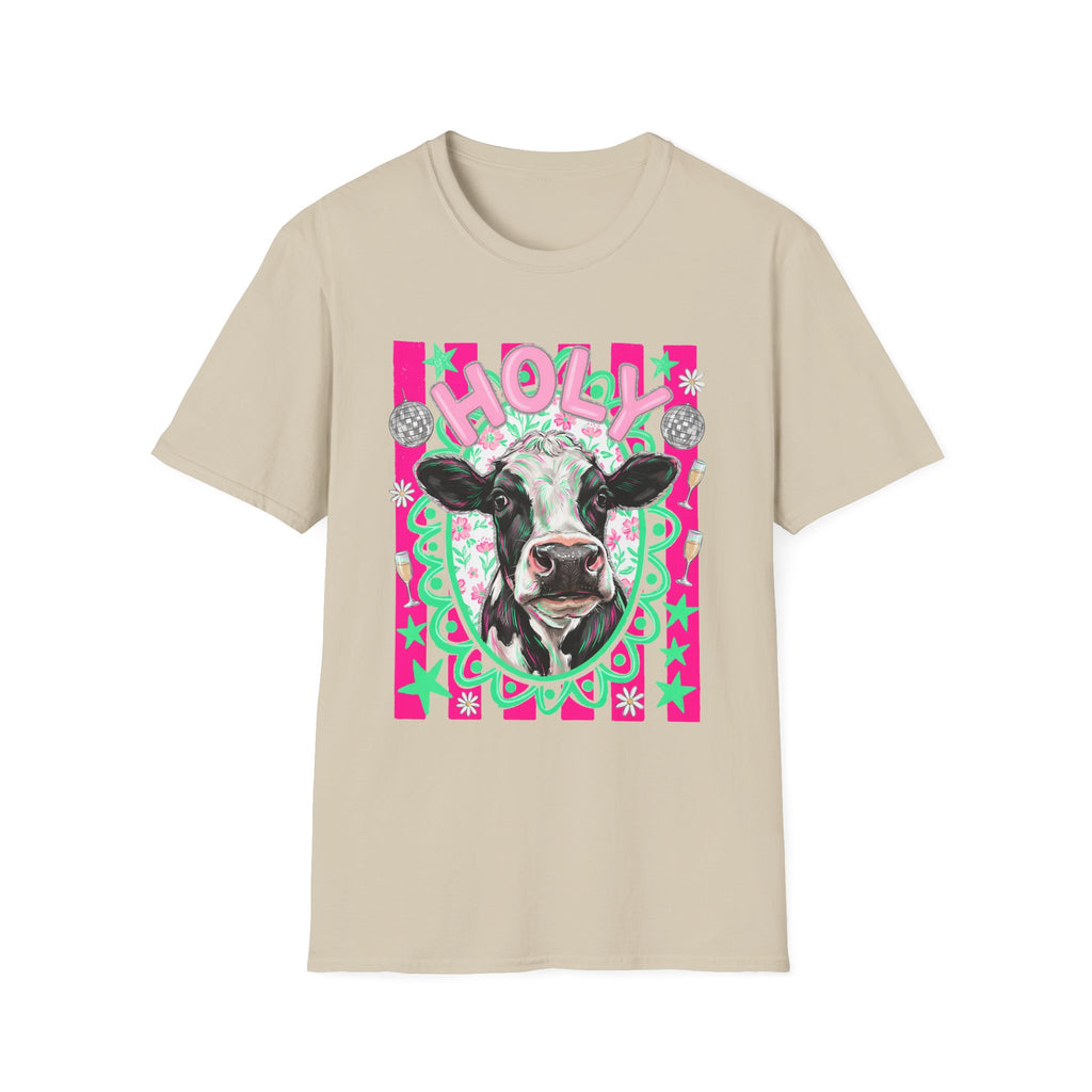 Holly Cow Graphic T-Shirt — Festive Cow Art Tee