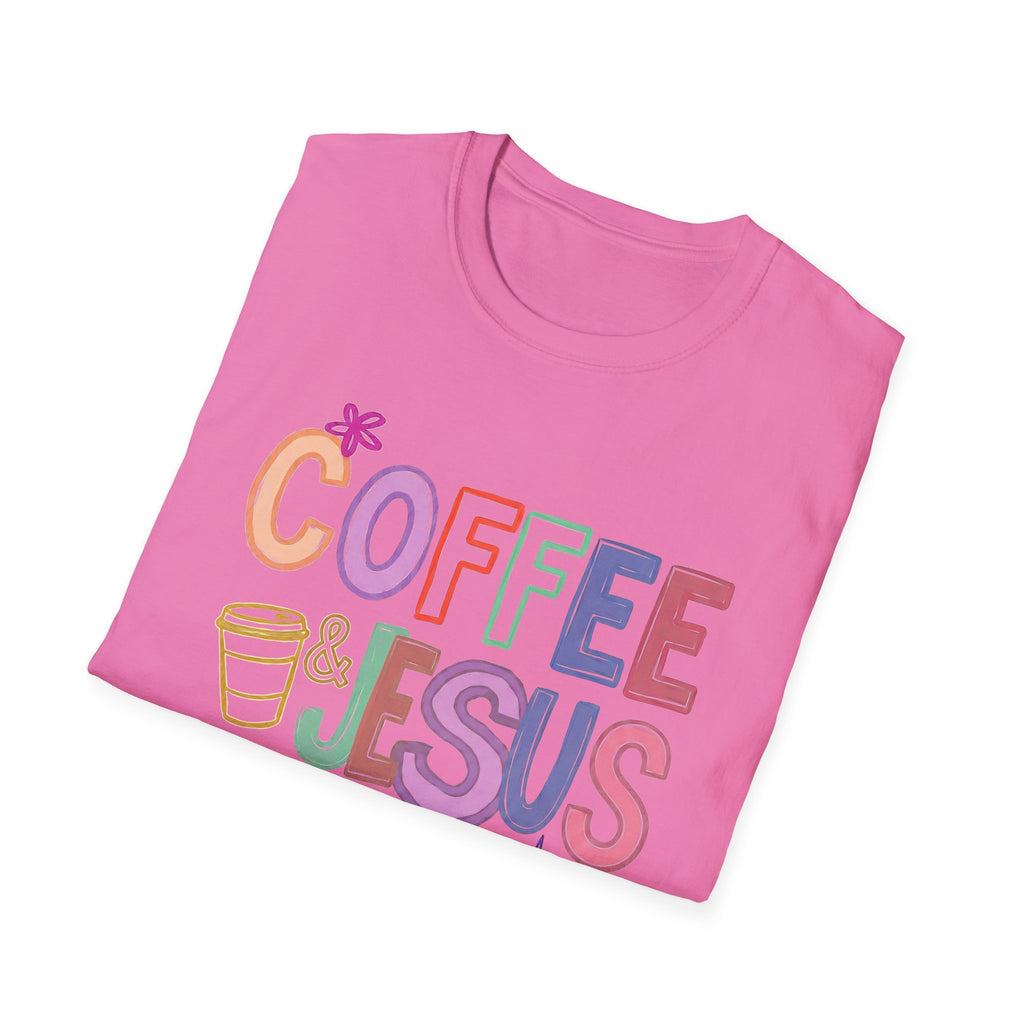 Coffee & Jesus T‑Shirt — Colorful Faith Graphic Tee for Women