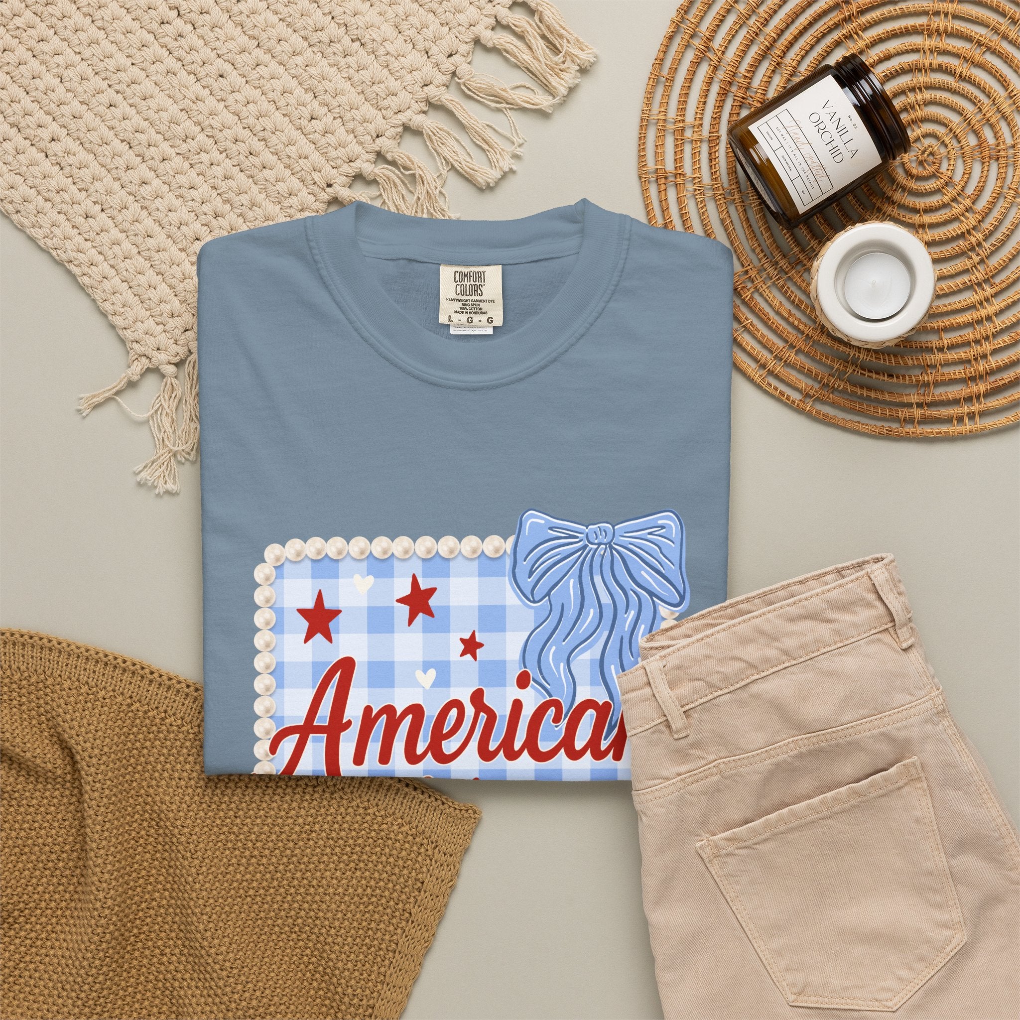 American Honey T-Shirt — Patriotic Gingham Graphic Tee
