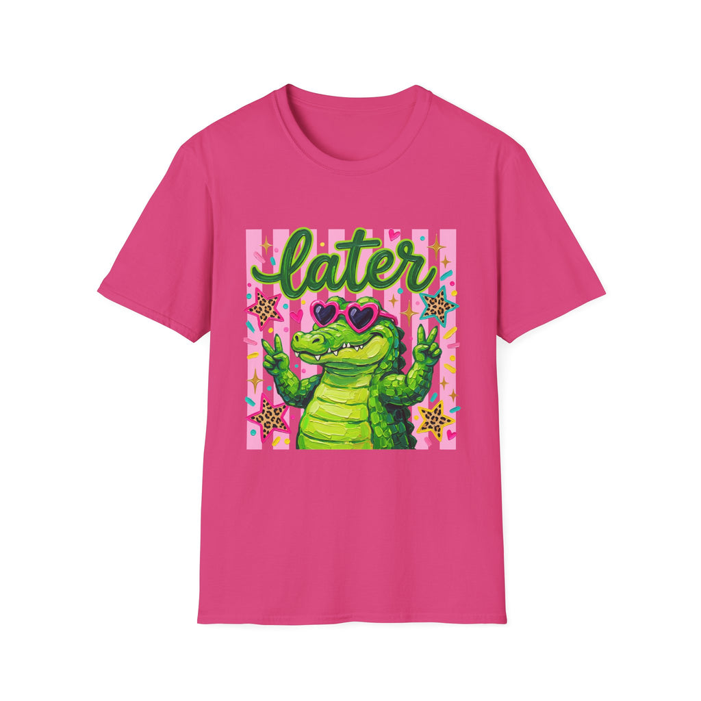 Later Alligator T-Shirt — Cute Retro Croc Graphic Tee with Heart Sunglasses