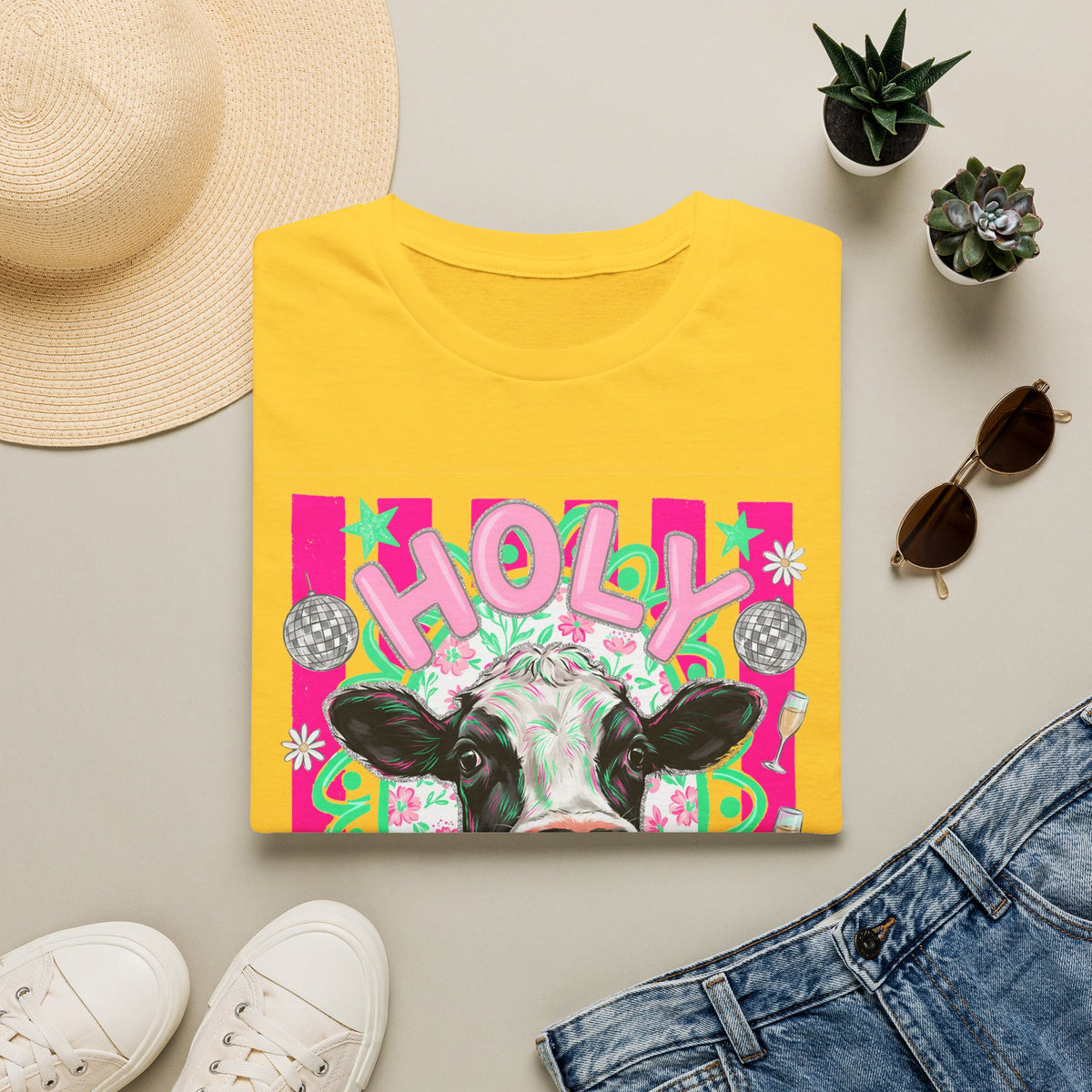 Holly Cow Graphic T-Shirt — Festive Cow Art Tee