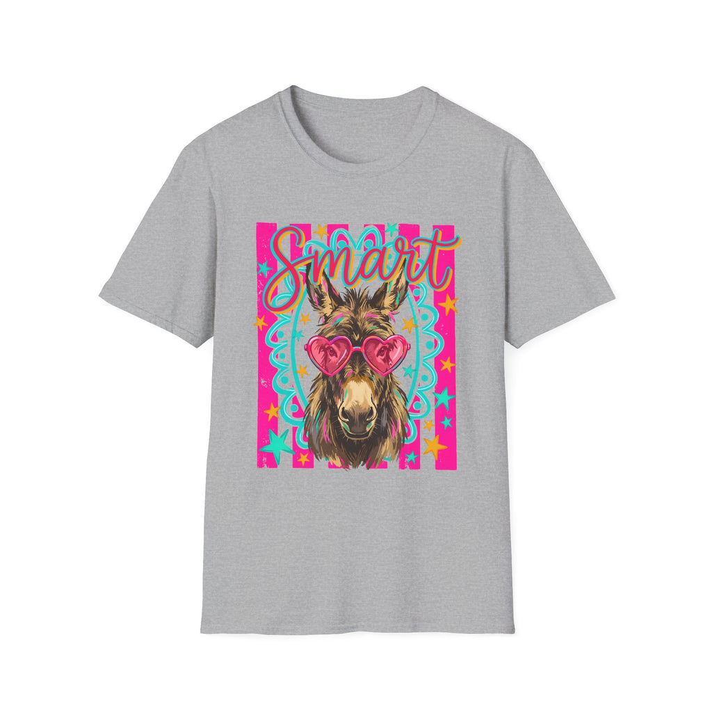 Smart Donkey T-Shirt — Colorful Heart-Sunglasses Graphic Tee for Animal Lovers