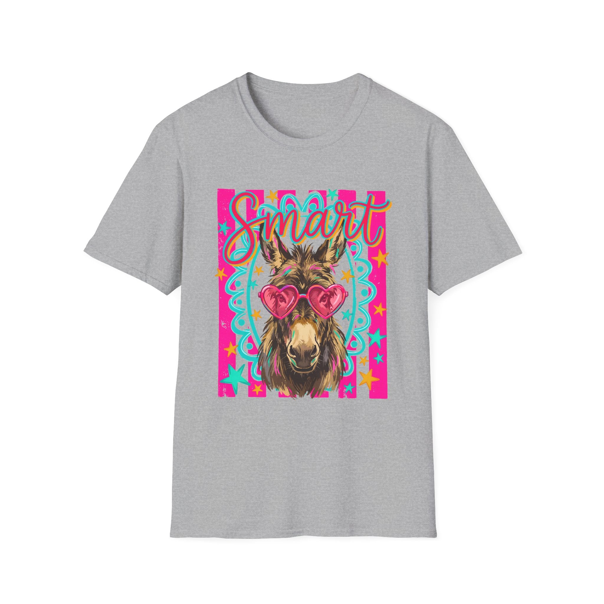 Smart Donkey T-Shirt — Colorful Heart-Sunglasses Graphic Tee for Animal Lovers