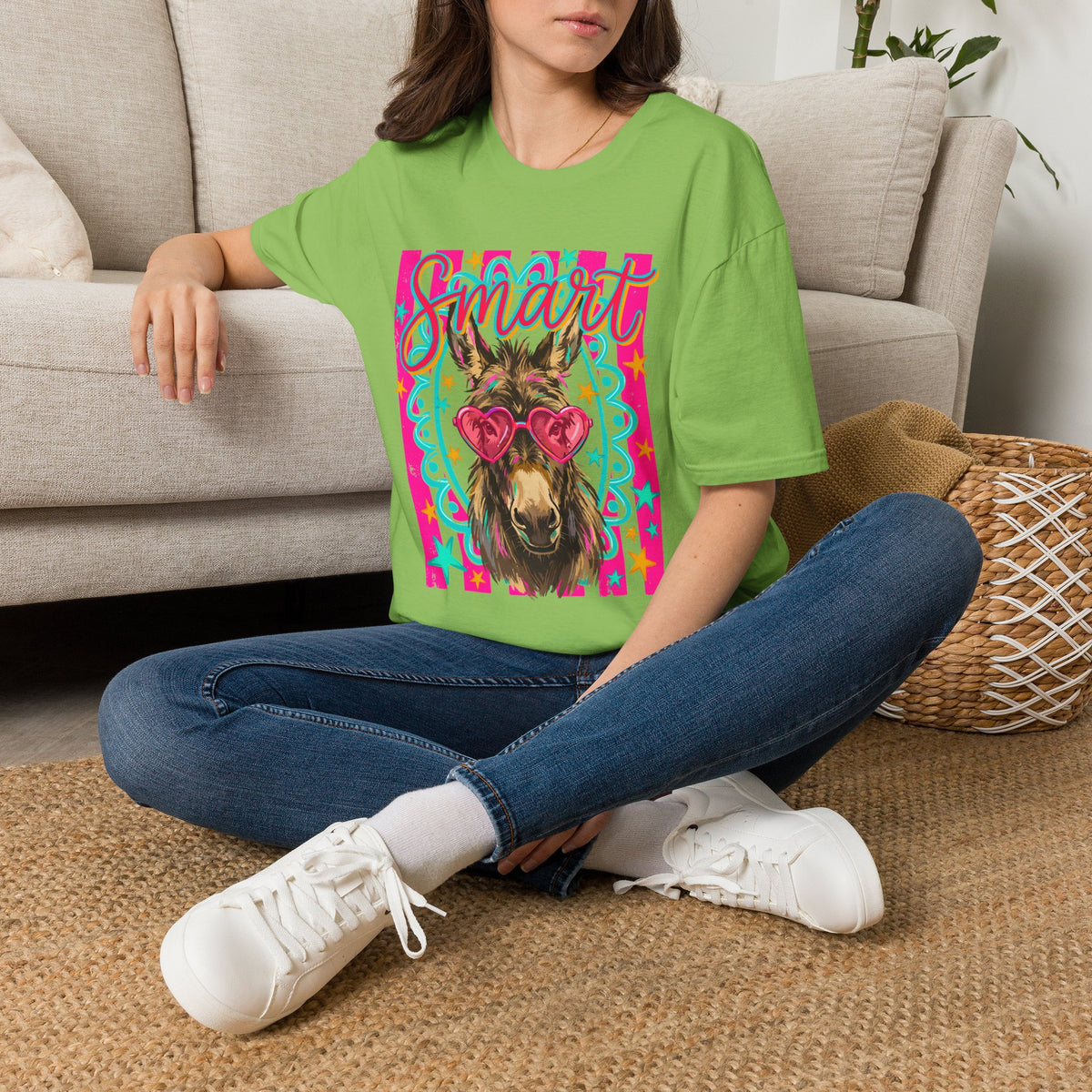 Smart Donkey T-Shirt — Colorful Heart-Sunglasses Graphic Tee for Animal Lovers