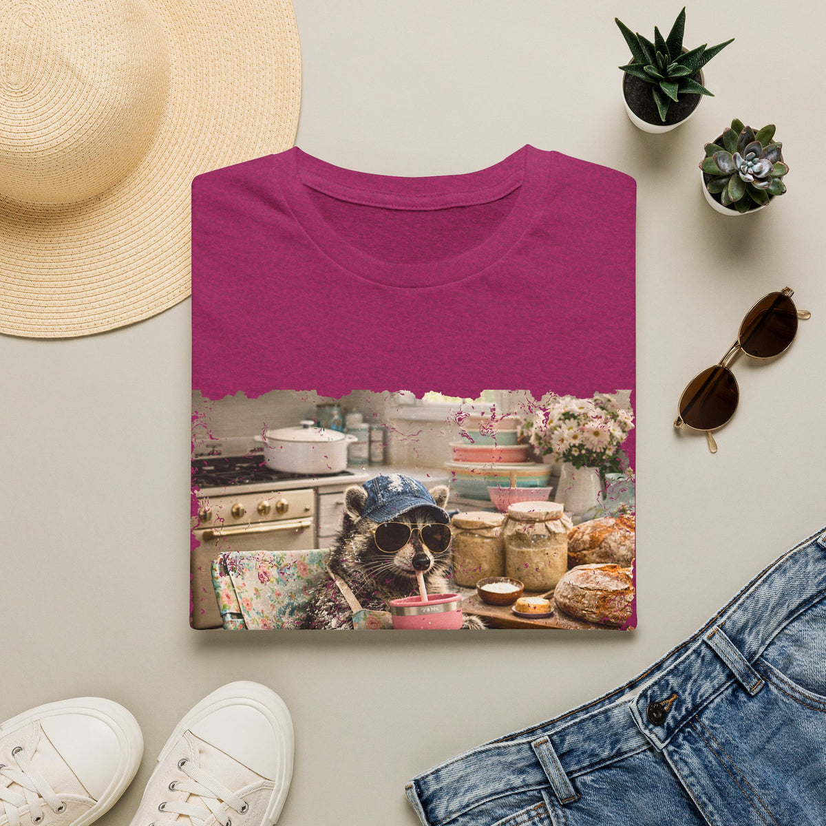 Raccoon Sourdough Vintage Graphic T-Shirt — Cozy Cottagecore Animal Print