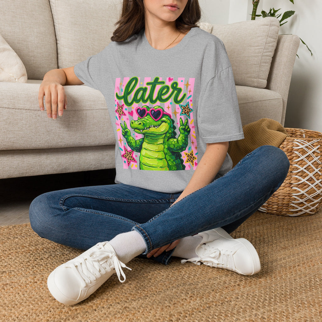 Later Alligator T-Shirt — Cute Retro Croc Graphic Tee with Heart Sunglasses