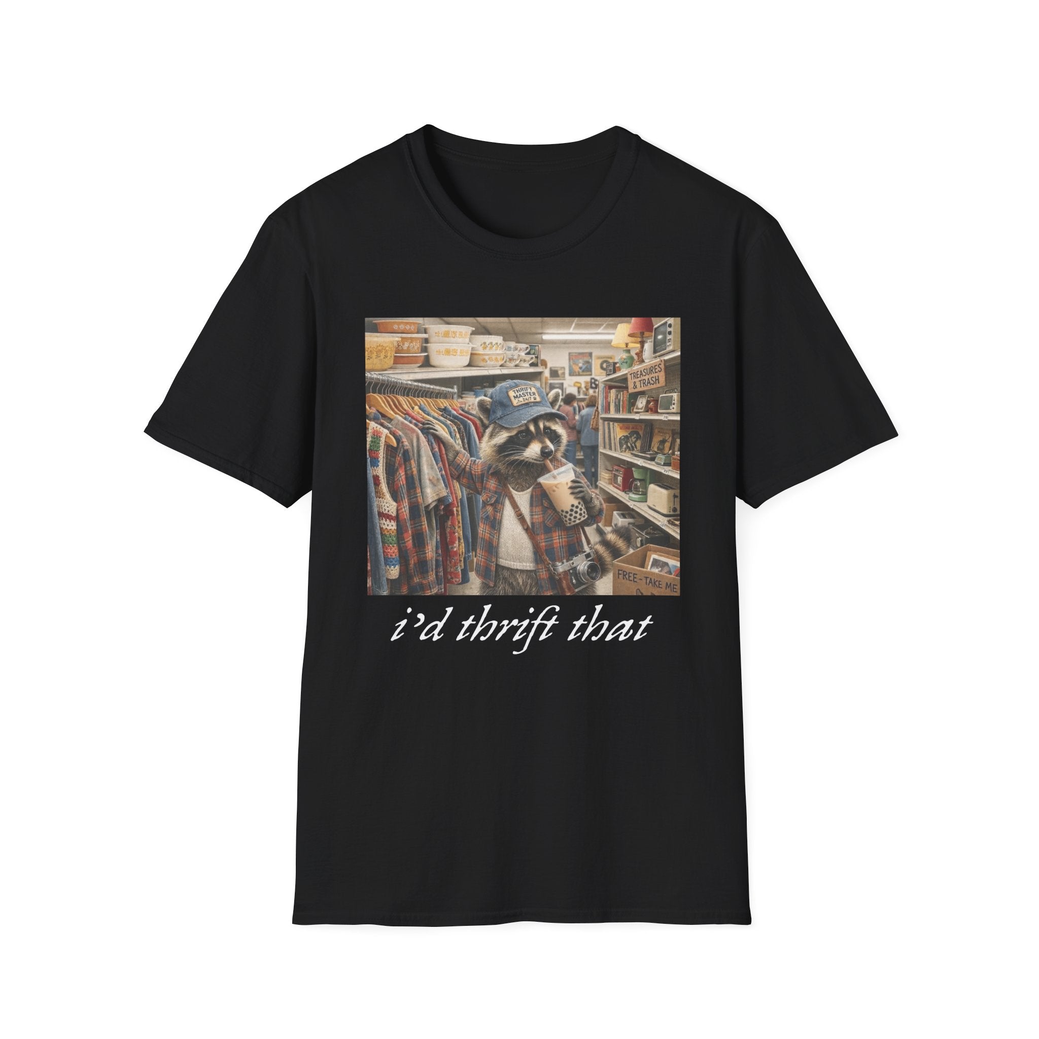 Thrifted Raccoon T-Shirt — "I'd Thrift That" Vintage Store Graphic Tee
