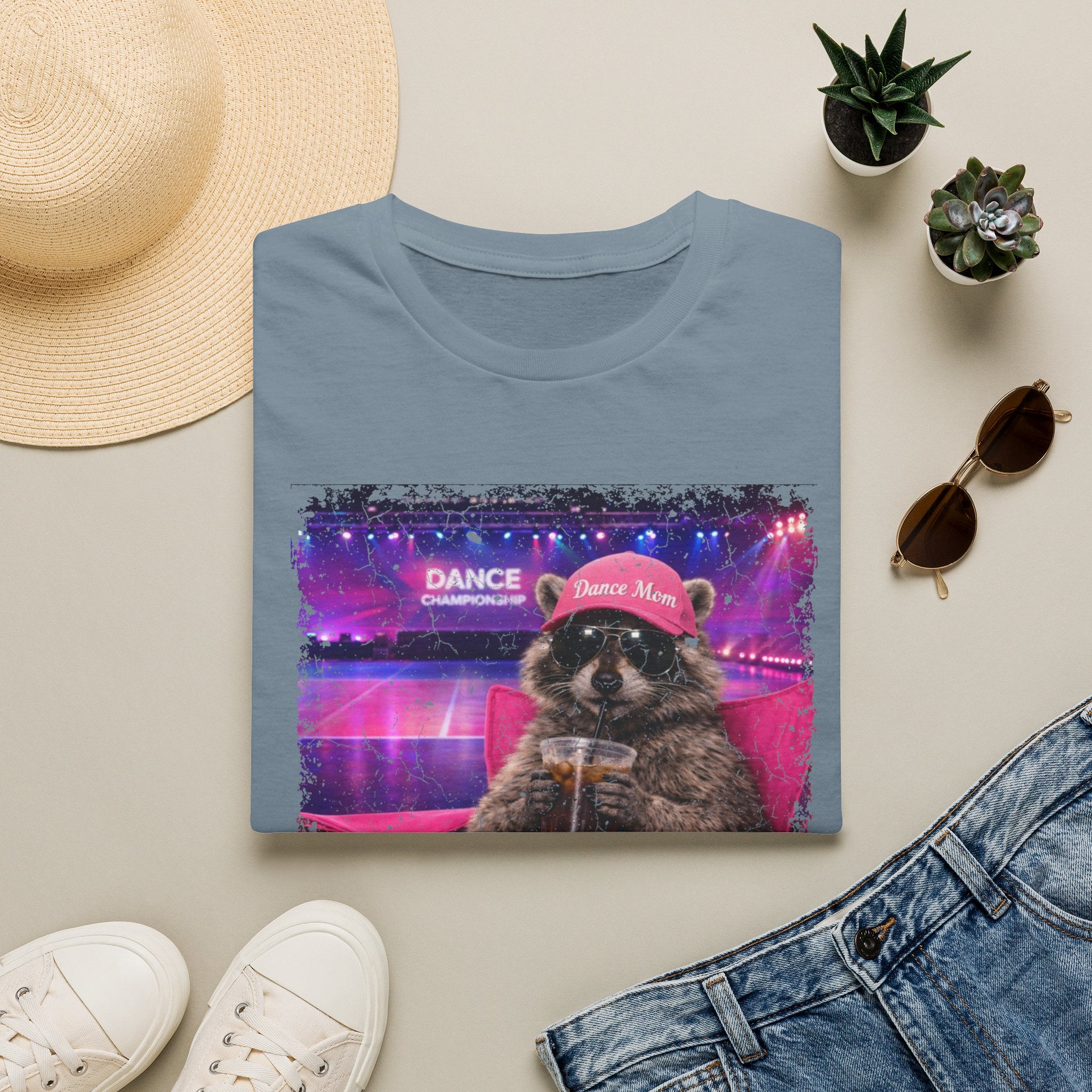 Raccoon ‘Dance’ Graphic T-Shirt — Retro Neon Wildlife Tee