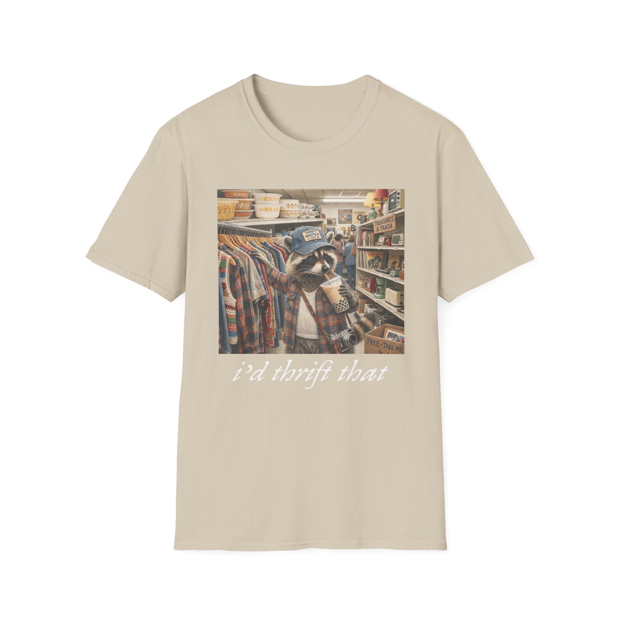 Thrifted Raccoon T-Shirt — "I'd Thrift That" Vintage Store Graphic Tee