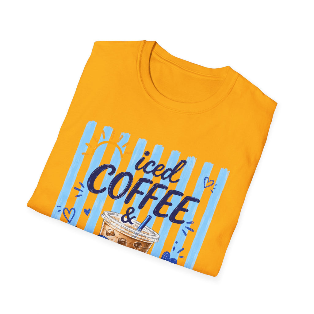 Iced Coffee & Sunshine T-Shirt — Cute Blue Striped Summer Tee