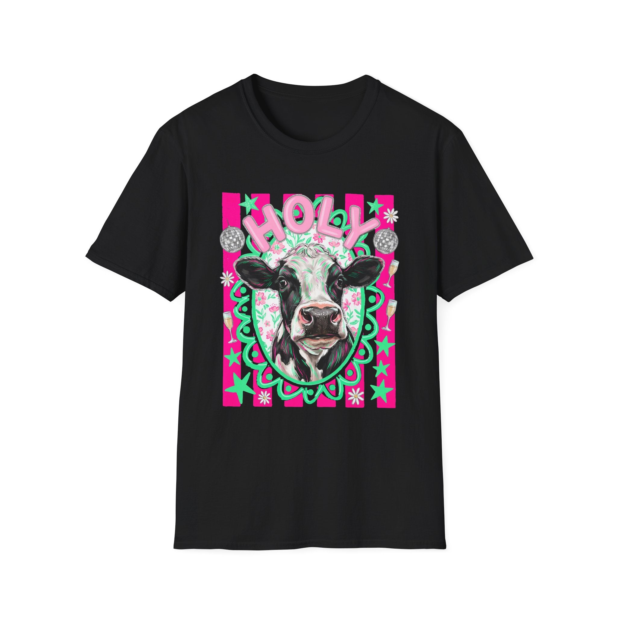 Holly Cow Graphic T-Shirt — Festive Cow Art Tee