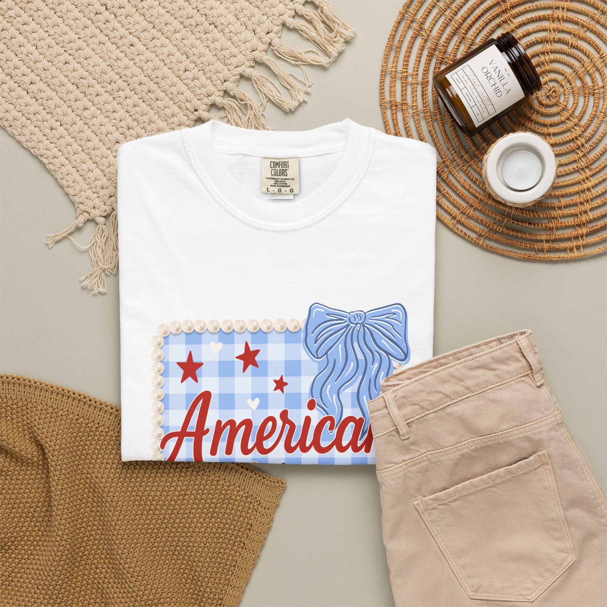 American Honey T-Shirt — Patriotic Gingham Graphic Tee