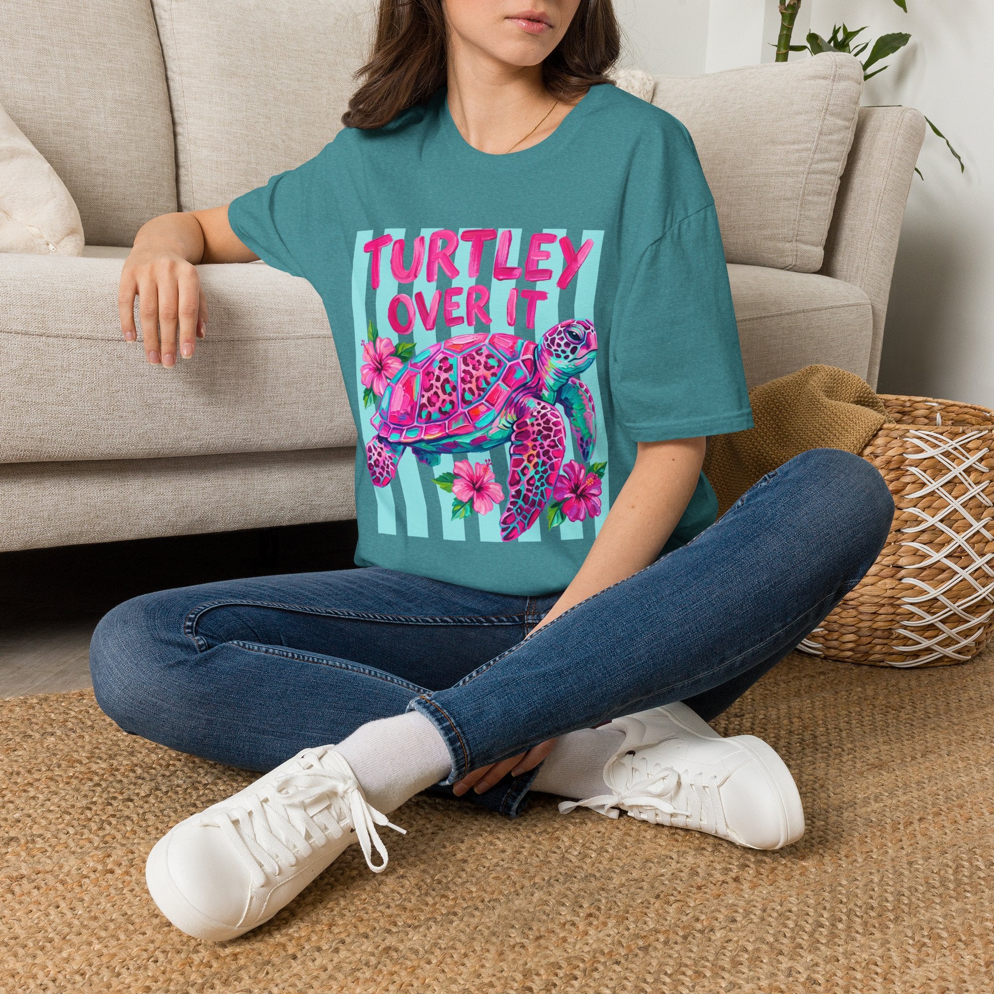 Turtley Over It T-Shirt — Tropical Pink Sea Turtle Graphic Tee
