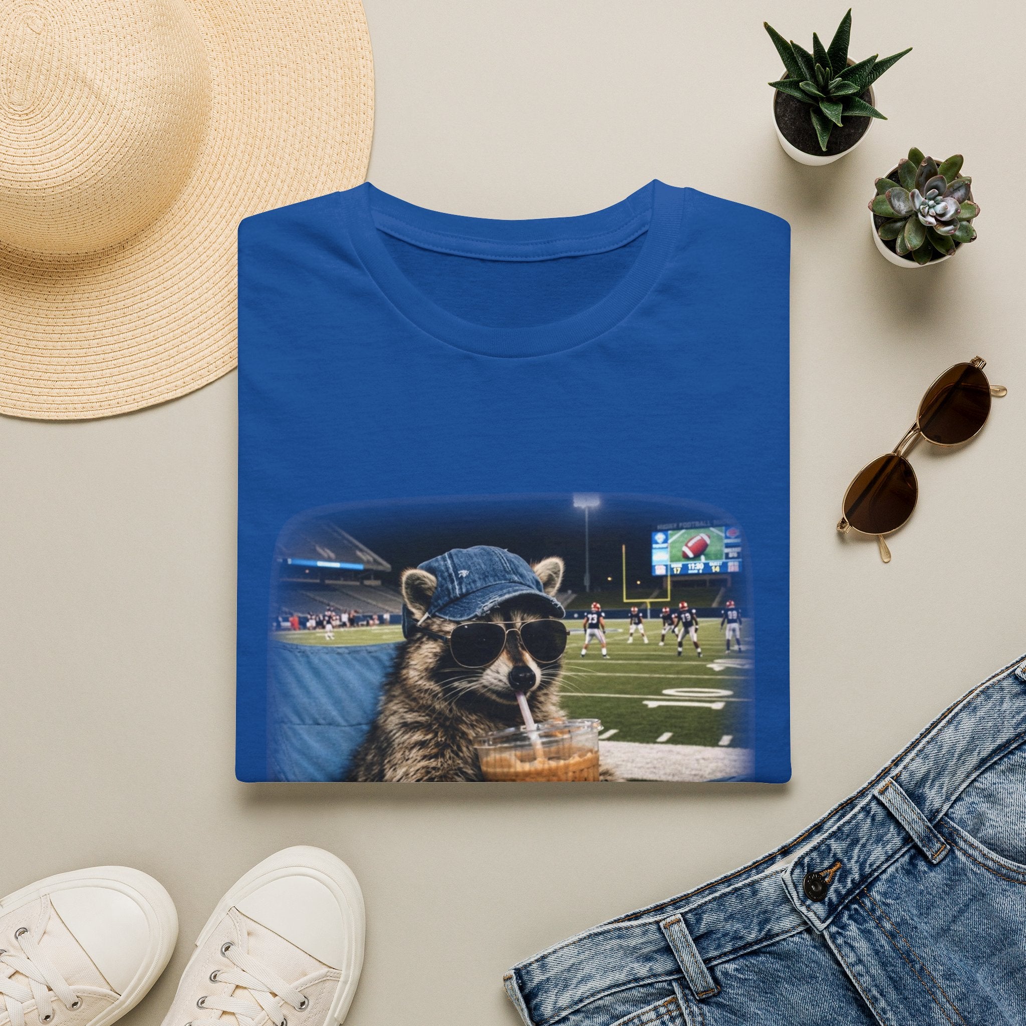 Raccoon Football Stadium Tee – "I Live Here Now" Graphic T-Shirt