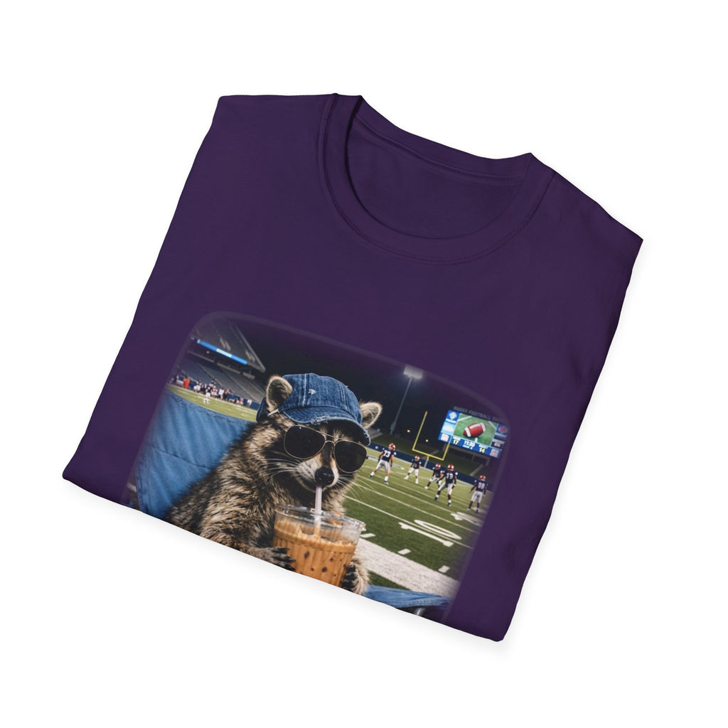 Raccoon Football Stadium Tee – "I Live Here Now" Graphic T-Shirt