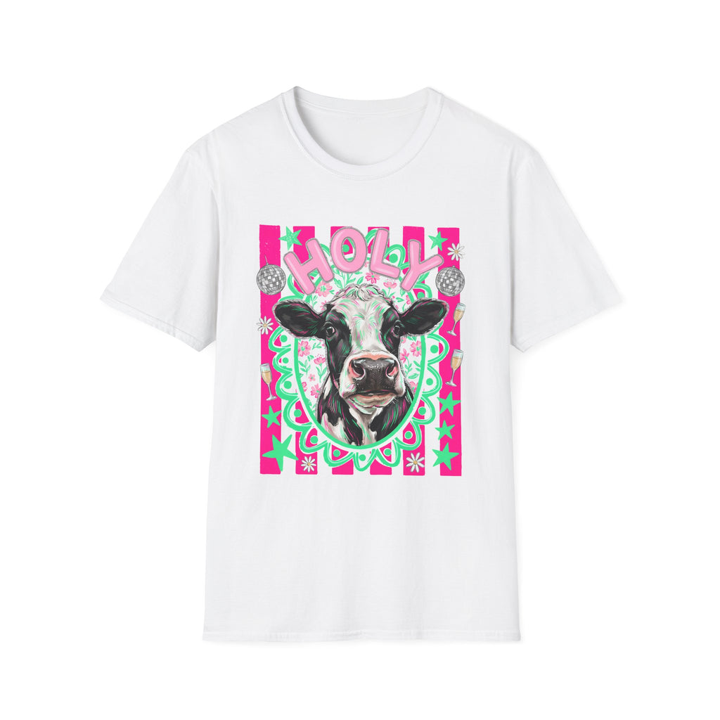 Holly Cow Graphic T-Shirt — Festive Cow Art Tee