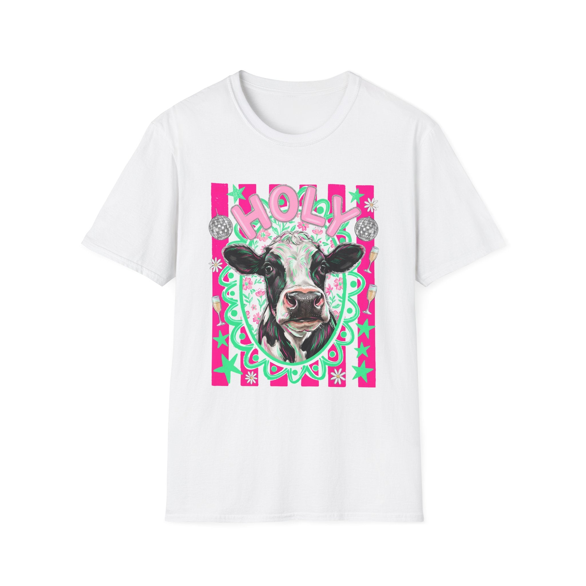 Holly Cow Graphic T-Shirt — Festive Cow Art Tee