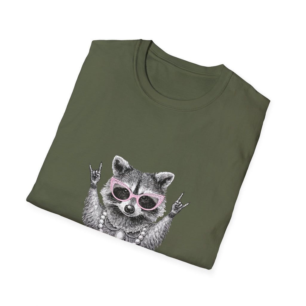 Feral Raccoon Graphic T-Shirt — Cool Raccoon in Sunglasses & Pearls