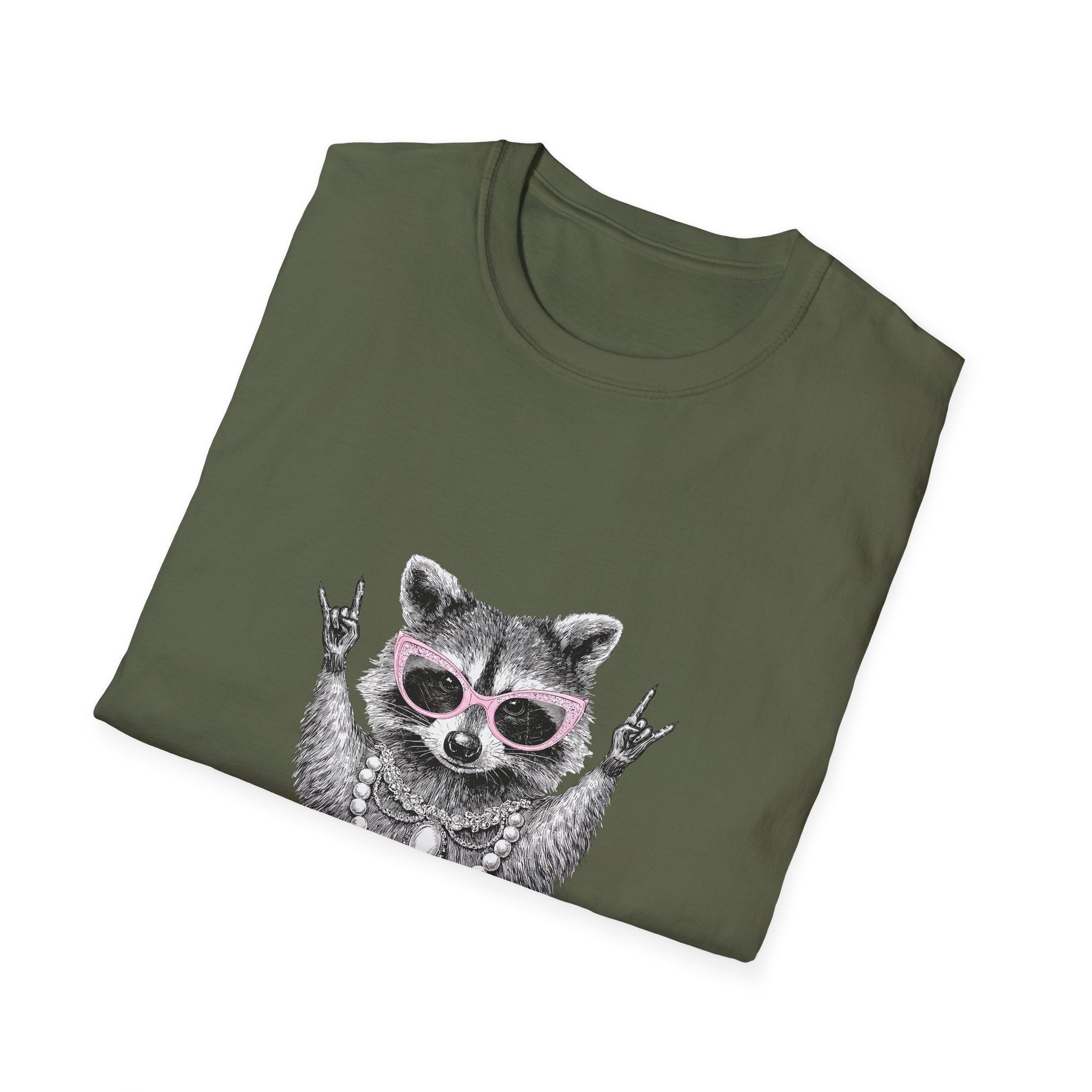 Feral Raccoon Graphic T-Shirt — Cool Raccoon in Sunglasses & Pearls