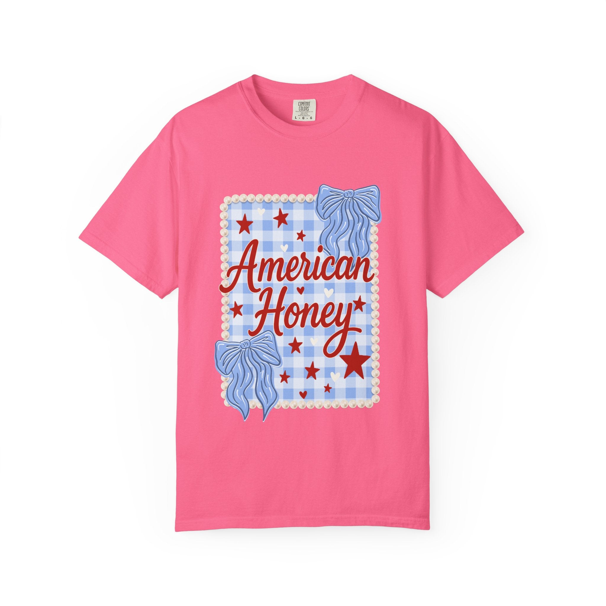 American Honey T-Shirt — Patriotic Gingham Graphic Tee