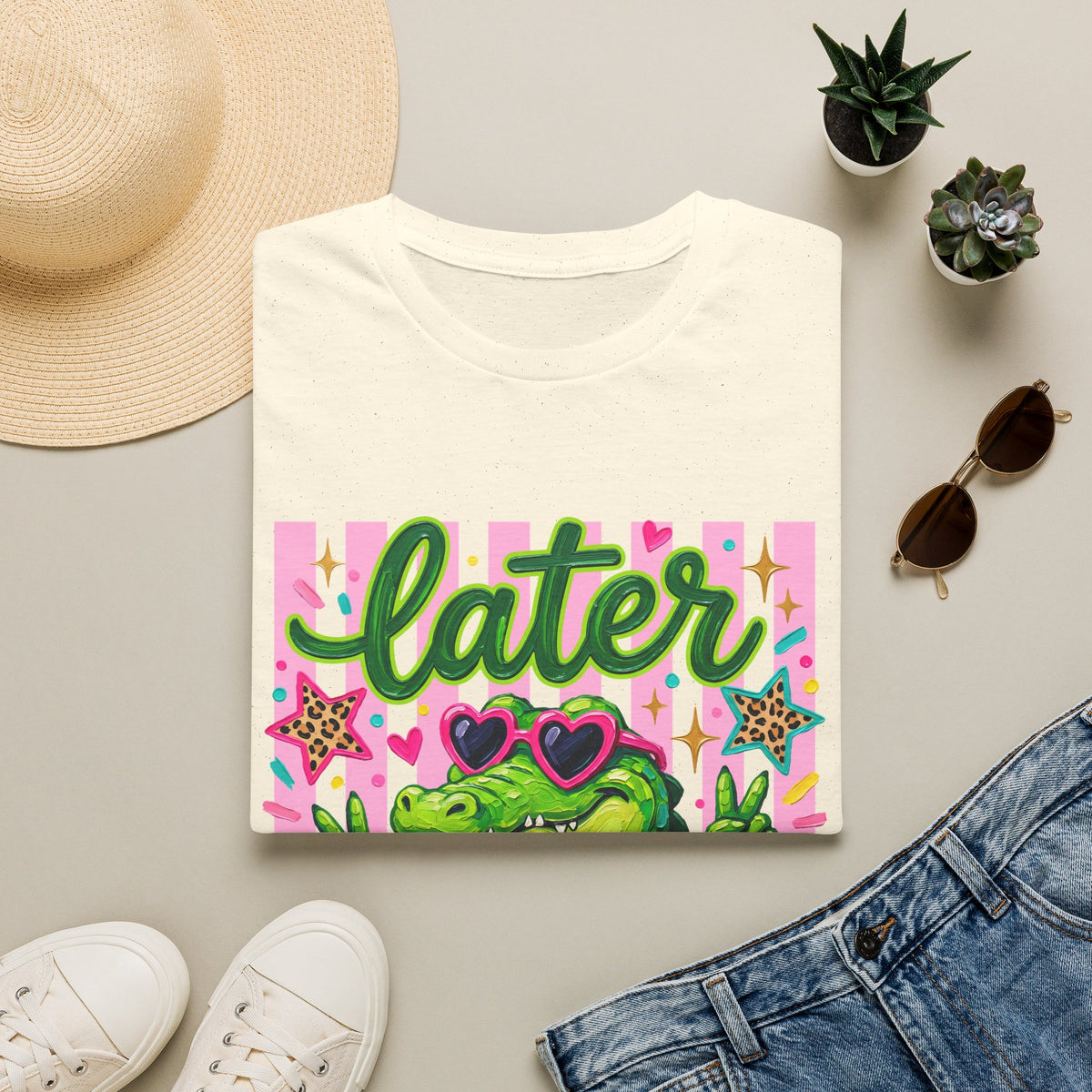 Later Alligator T-Shirt — Cute Retro Croc Graphic Tee with Heart Sunglasses