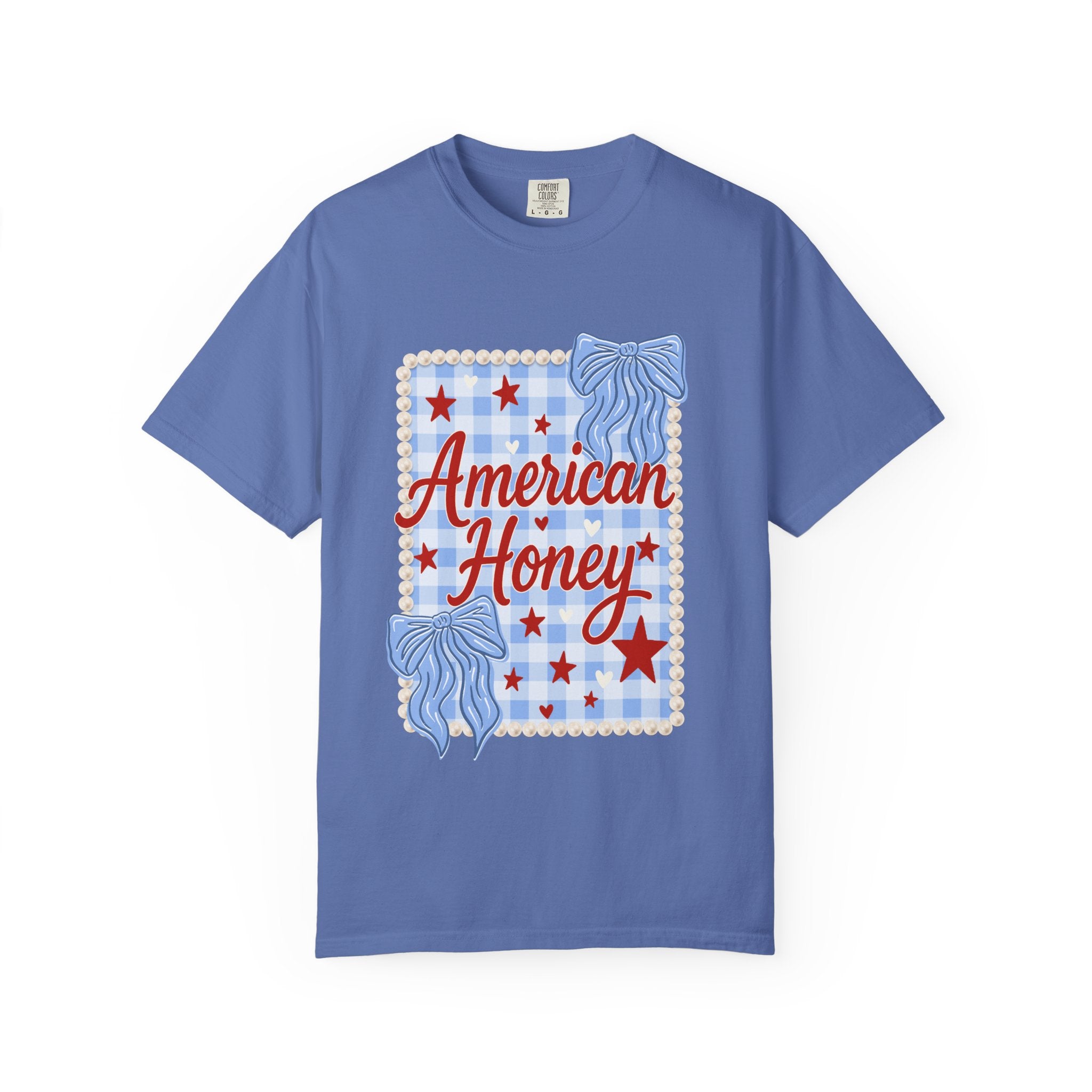 American Honey T-Shirt — Patriotic Gingham Graphic Tee