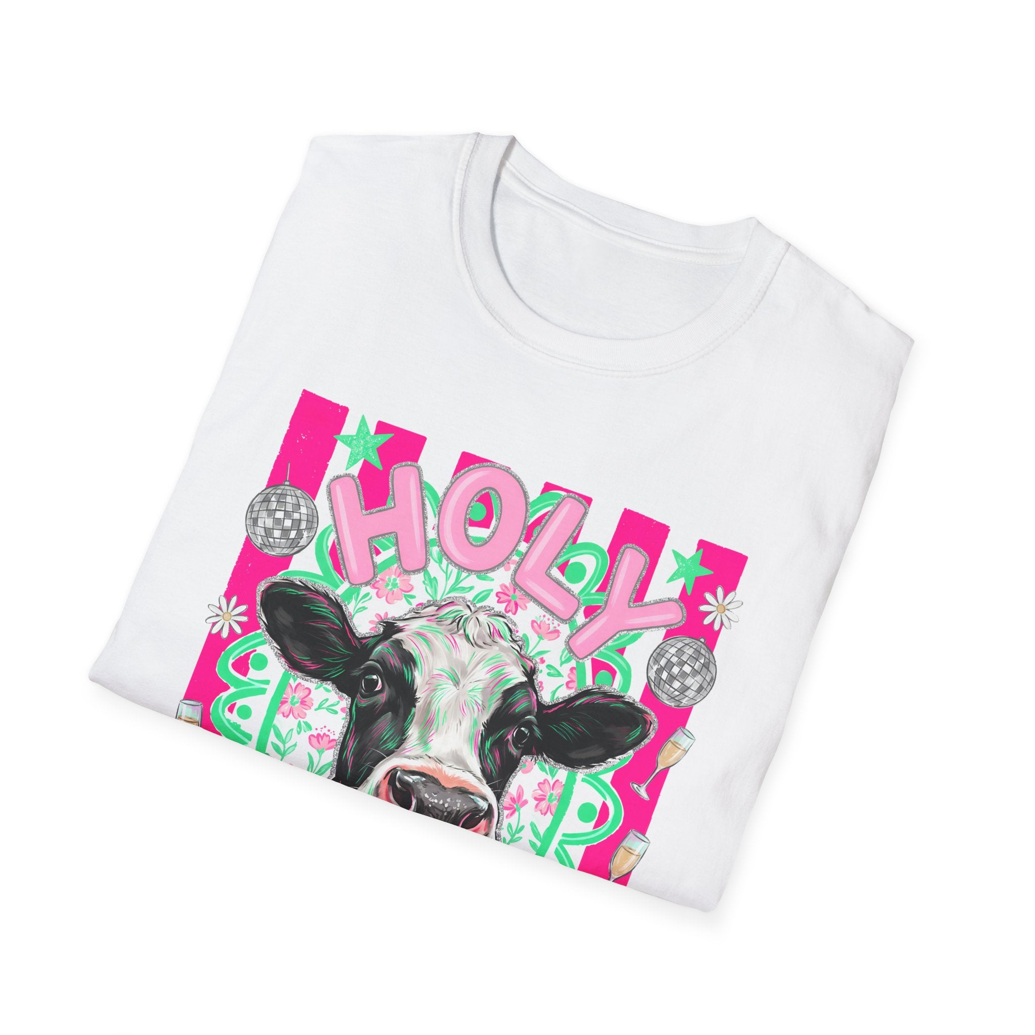 Holly Cow Graphic T-Shirt — Festive Cow Art Tee
