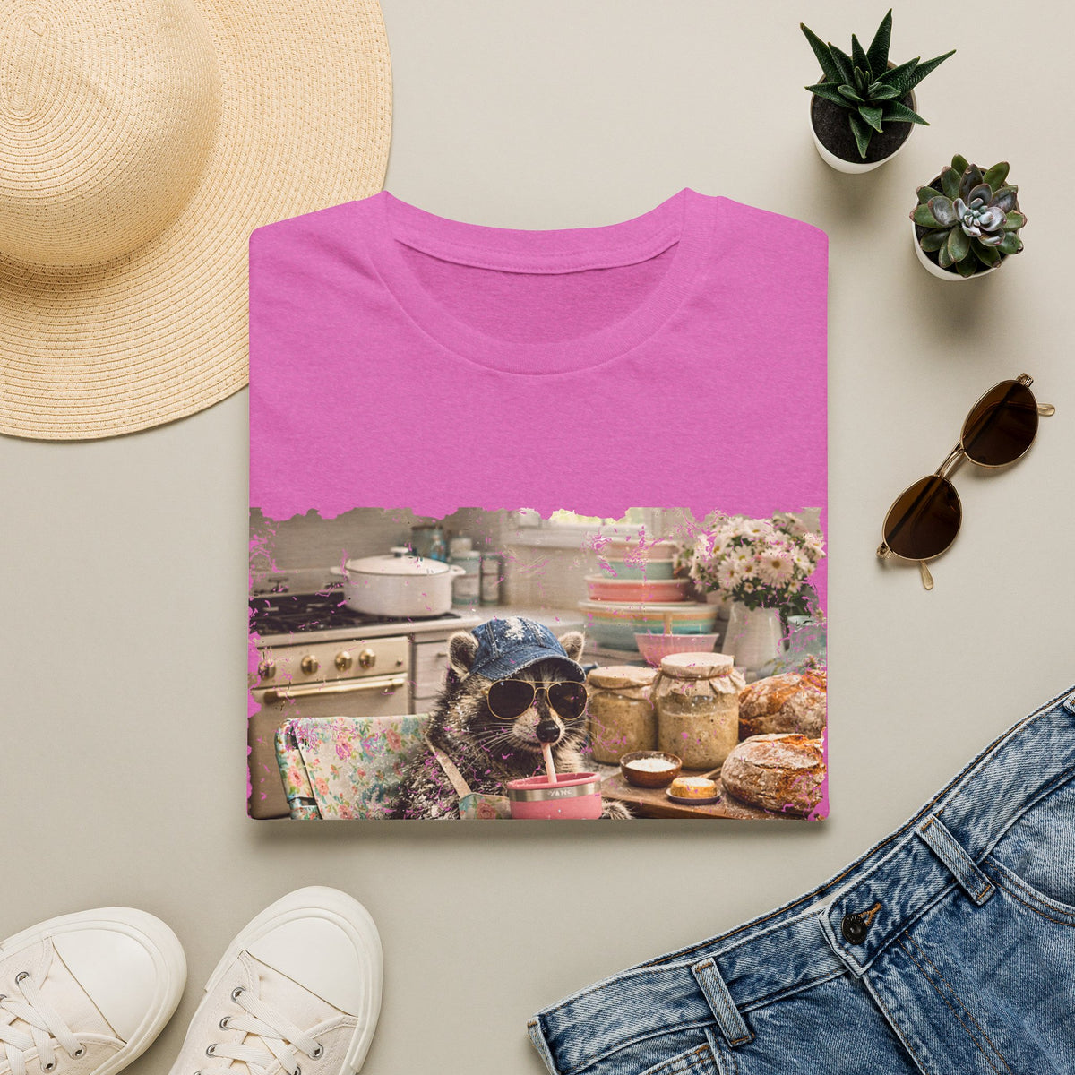 Raccoon Sourdough Vintage Graphic T-Shirt — Cozy Cottagecore Animal Print