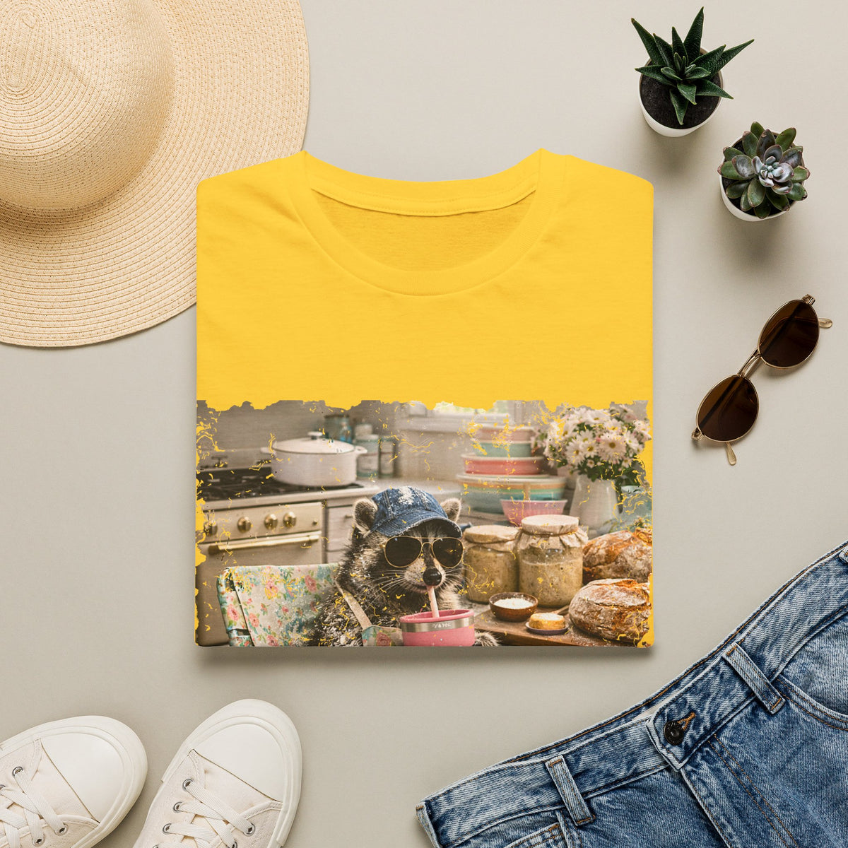 Raccoon Sourdough Vintage Graphic T-Shirt — Cozy Cottagecore Animal Print