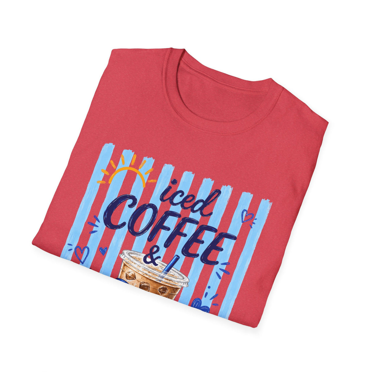 Iced Coffee & Sunshine T-Shirt — Cute Blue Striped Summer Tee